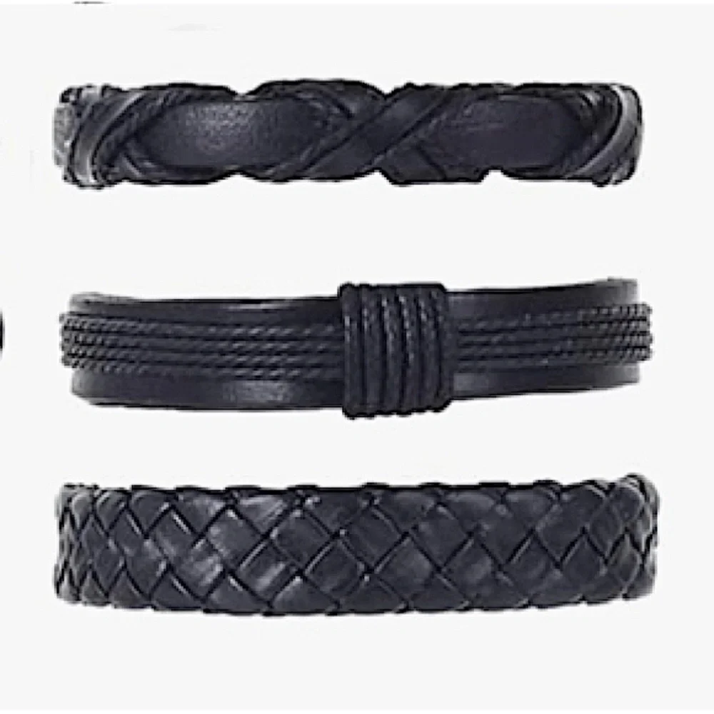 CASDAN 3 Piecec Braided Leather Bracelets Woven Cuff Wrap Bracelet